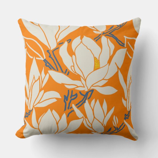 Magnolia graphic in orange pattern クッション (正面)