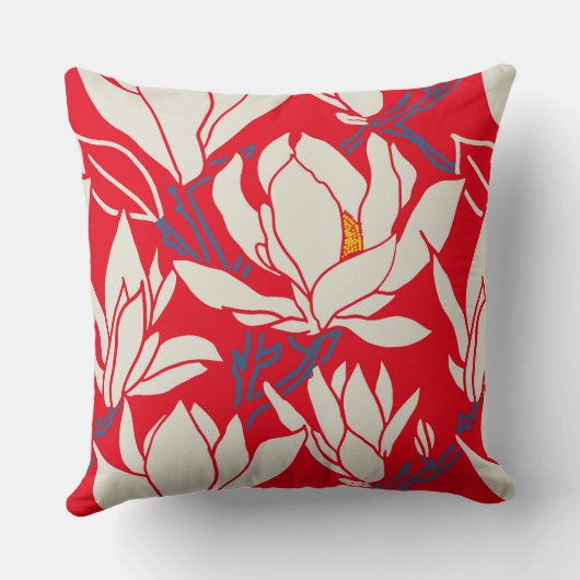 Magnolia graphic in red pattern クッション (裏面)