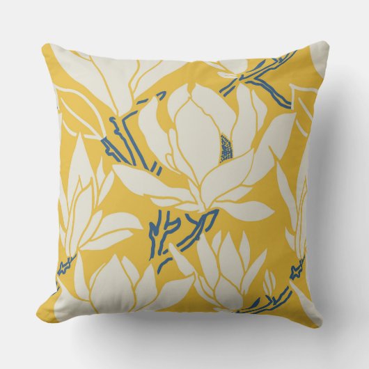 Magnolia graphic in yellow pattern クッション (正面)