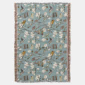Magnolia Grove with Owls in Duck egg blue スローブランケット (正面縦)