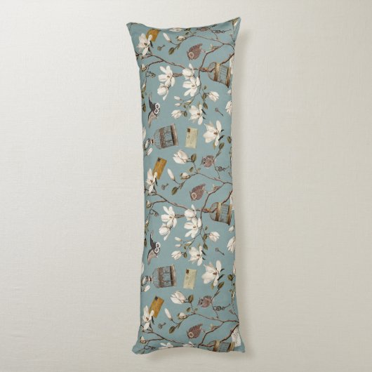 Magnolia Grove with Owls in Duck egg blue ボディピロー (裏面 (縦))