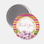 Magnolia on Pink & フェイク金ゴールドストライプありがとう マグネット (正面/裏面)