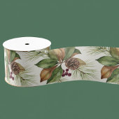 Magnolia Pine Cone Botanical Holiday Ribbon グログランリボン