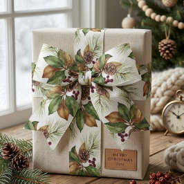 Magnolia Pine Cone Botanical Holiday Ribbon グログランリボン