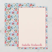 Magnolias and Carnations on Blue Personalized ノートカード (正面/裏面)