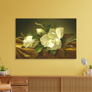 Magnolias on Gold Velvet Cloth by MJ Heade キャンバスプリント