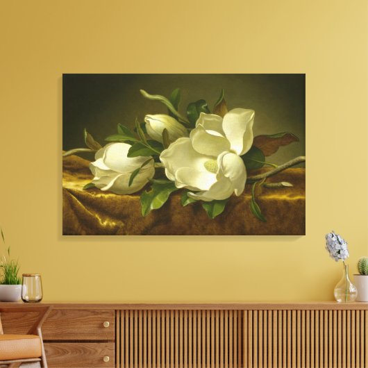 Magnolias on Gold Velvet Cloth by MJ Heade キャンバスプリント (インサイチュ (リビング))