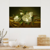 Magnolias on Gold Velvet Cloth by MJ Heade ポスター (キッチン)