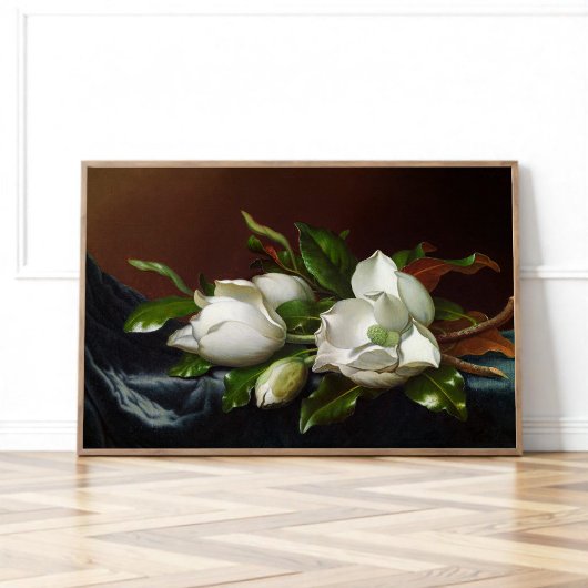 Magnolias on Light Blue by Martin Johnson Heade ポスター