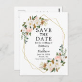 Magnolias Pink Roses金ゴールドジオフレーム日付を保存 ポストカード (正面/裏面)