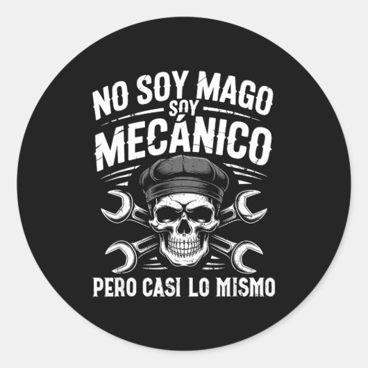 Mago Y Mecánico Funny Car Mechanic Skull Spanish V ラウンドシール (正面)