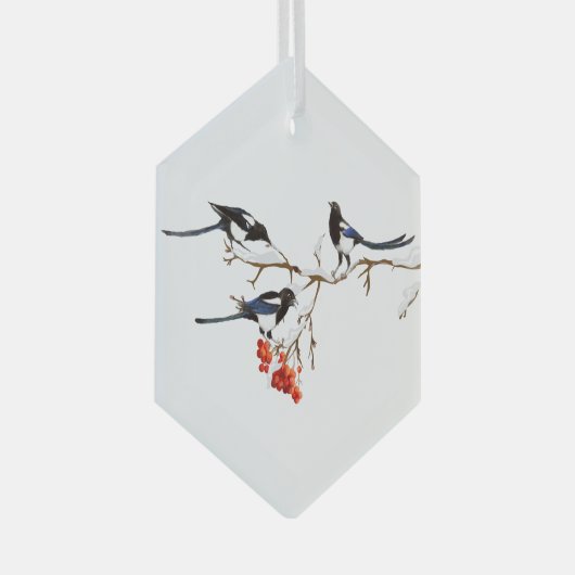 Magpie鳥の家族や友人の水彩アート ガラスオーナメント (正面右)