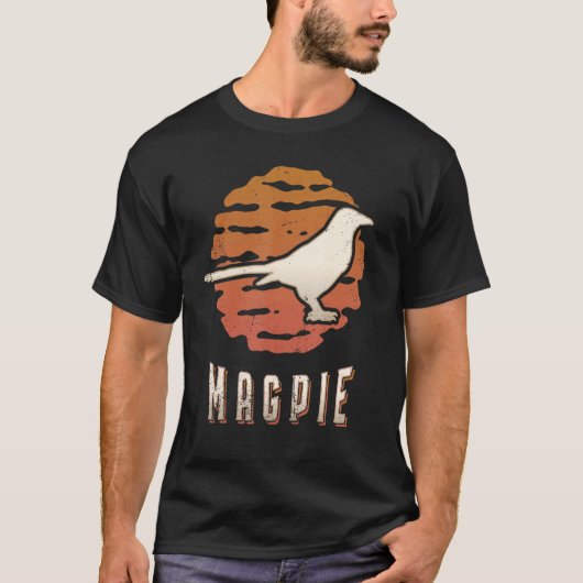 Magpie Vintage Retro Classic Animal Sunset Tシャツ (正面)