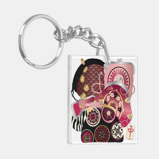 Mah Jonggが赤/青キーチェーンを購入 キーホルダー (正面左)