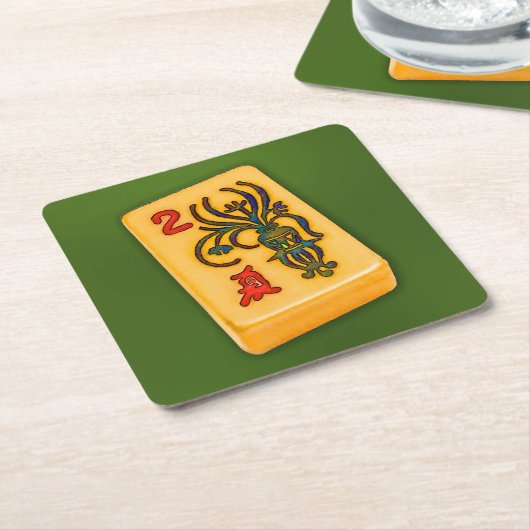 Mah Jonggの花のタイル スクエアペーパーコースター (アングル)