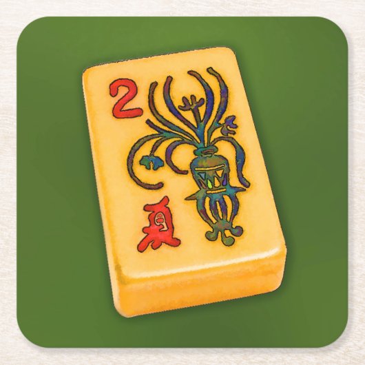 Mah Jonggの花のタイル スクエアペーパーコースター (正面)