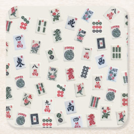 Mah Jonggタイル記号のデザインバッジ スクエアペーパーコースター