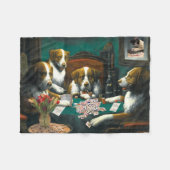 Mah Jongg毛布を遊んでいる犬 フリースブランケット (正面(横))