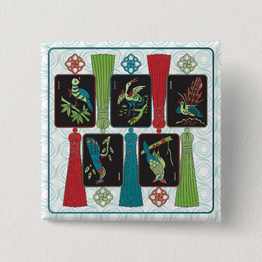 Mah Jongg鳥タッセルボタン 缶バッジ (正面)