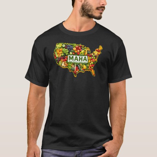 MAHA アメリカを再び健康に - MAHA MAP - デザイン Tシャツ (正面)