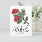 Mahalo Hawaiian Red Lehua Flower Watercolor サンキューカード (スタンド正面)