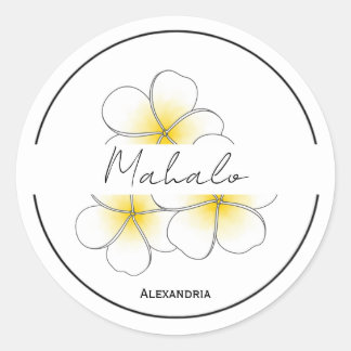 Mahalo thank you plumeria sticker customizable ラウンドシール