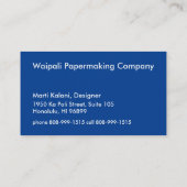 Mahapuuのビーチのハワイのろうけつ染めの調的な青 名刺 (裏面)