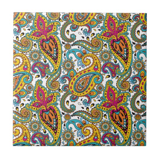 Maharaniの女王のターコイズのオレンジ赤のペイズリー タイル (正面)