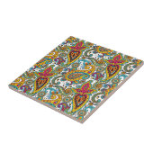 Maharaniの女王のターコイズのオレンジ赤のペイズリー タイル (側面)