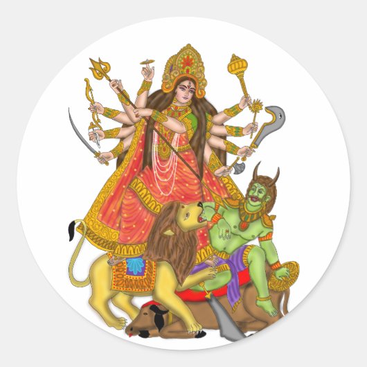 Mahishasur Mardini Durga Stickers ラウンドシール (正面)