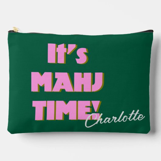 Mahj Mahjong Pink Green Quote Personalized Name アクセサリーポーチ (正面)