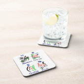 Mahjongの花のスーツ、青、赤、白で黒い緑 コースター (右側)