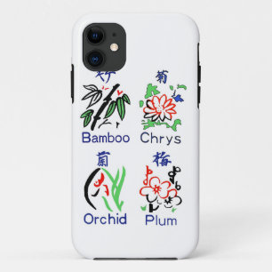Mahjongの花のスーツ、青、赤、白で黒い緑 iPhone 11 ケース