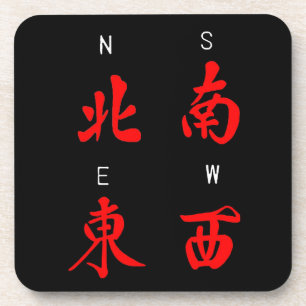 Mahjongの風、名誉のスーツ、北、南、東の、西の(c) コースター