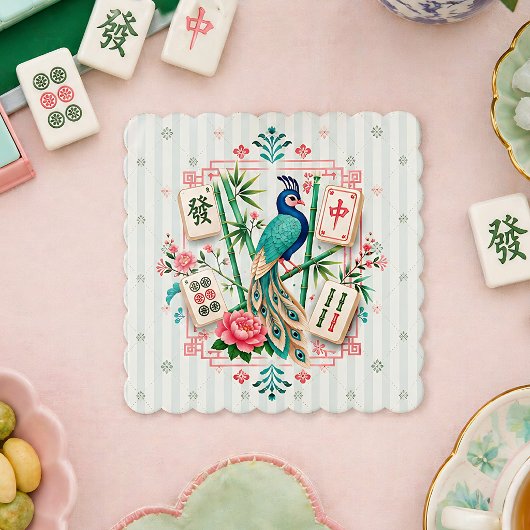Mahjong Bird Floral Coaster Elegant ペーパーコースター