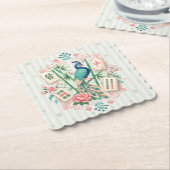 Mahjong Bird Floral Coaster Elegant ペーパーコースター (アングル)