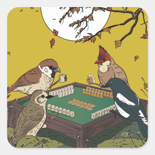 Mahjong birds playing Game  スクエアシール (正面)