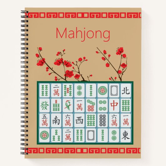 Mahjong Cherry Blossom Spiral Notebook ノートブック (正面)