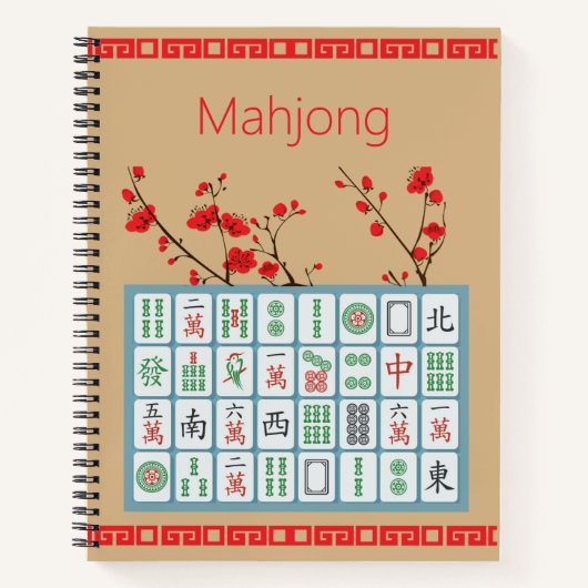 Mahjong Cherry Blossom Spiral Notebook ノートブック (正面)