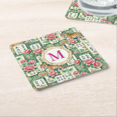 Mahjong Chinoiserie Floral Monogram Personalized  スクエアペーパーコースター (アングル)