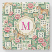 Mahjong Chinoiserie Floral Monogram Personalized ストーンコースター (正面)