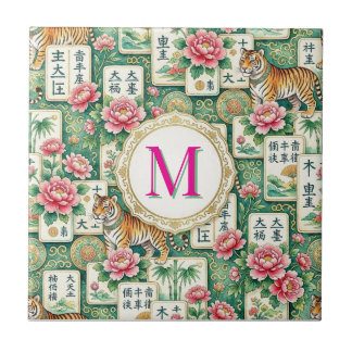 Mahjong Chinoiserie Floral Monogram Personalized タイル