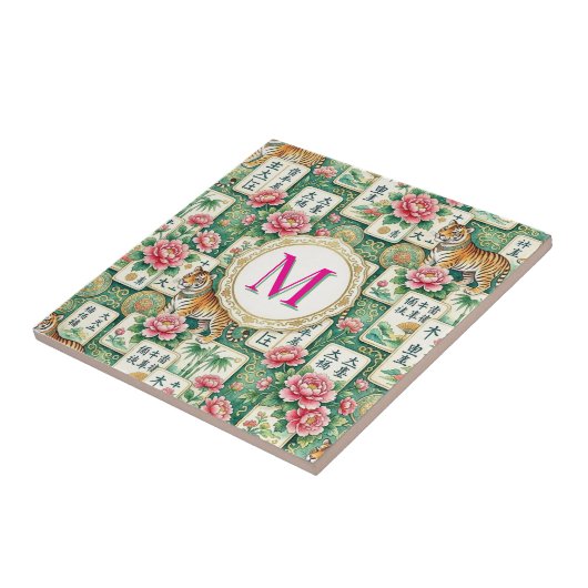Mahjong Chinoiserie Floral Monogram Personalized タイル (側面)