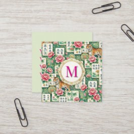 Mahjong Chinoiserie Floral Personalized Monogram スクエア名刺