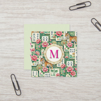 Mahjong Chinoiserie Floral Personalized Monogram スクエア名刺