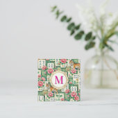 Mahjong Chinoiserie Floral Personalized Monogram スクエア名刺 (スタンド正面)