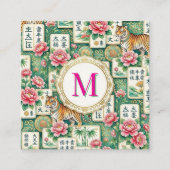 Mahjong Chinoiserie Floral Personalized Monogram スクエア名刺 (正面)