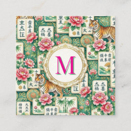 Mahjong Chinoiserie Floral Personalized Monogram スクエア名刺