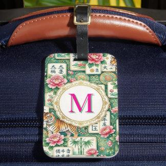 Mahjong Chinoiserie Floral Personalized Monogram ラゲッジタグ