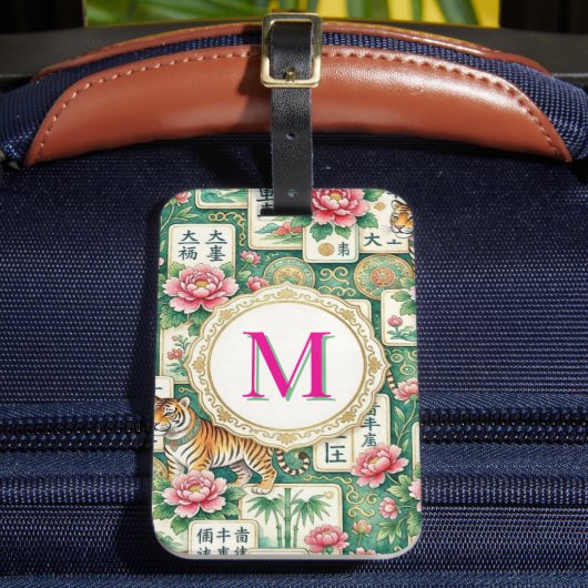 Mahjong Chinoiserie Floral Personalized Monogram ラゲッジタグ (正面インサイチュ2)